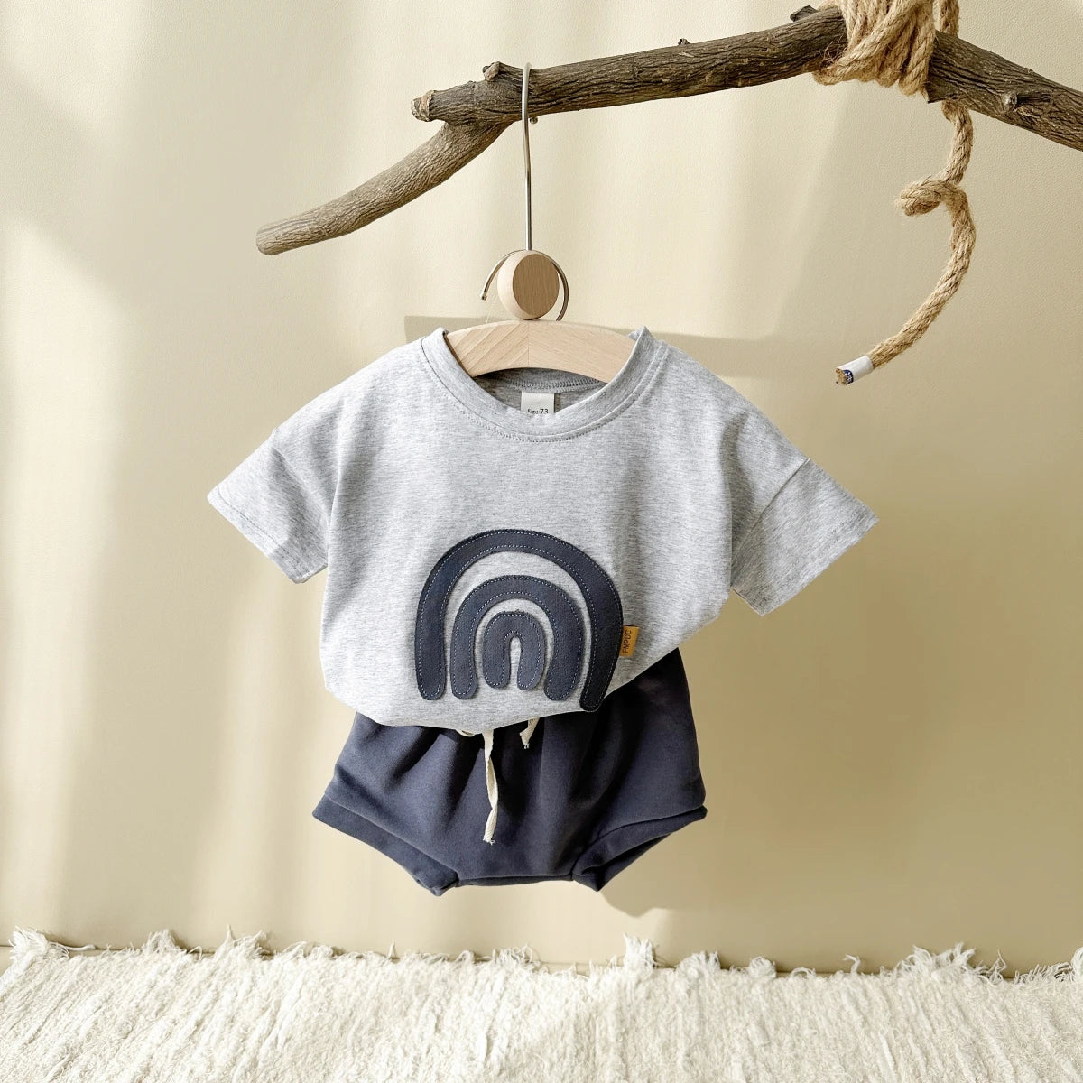 2-Piece Summer Infant Set – Rainbow T-Shirt & Beach Shorts