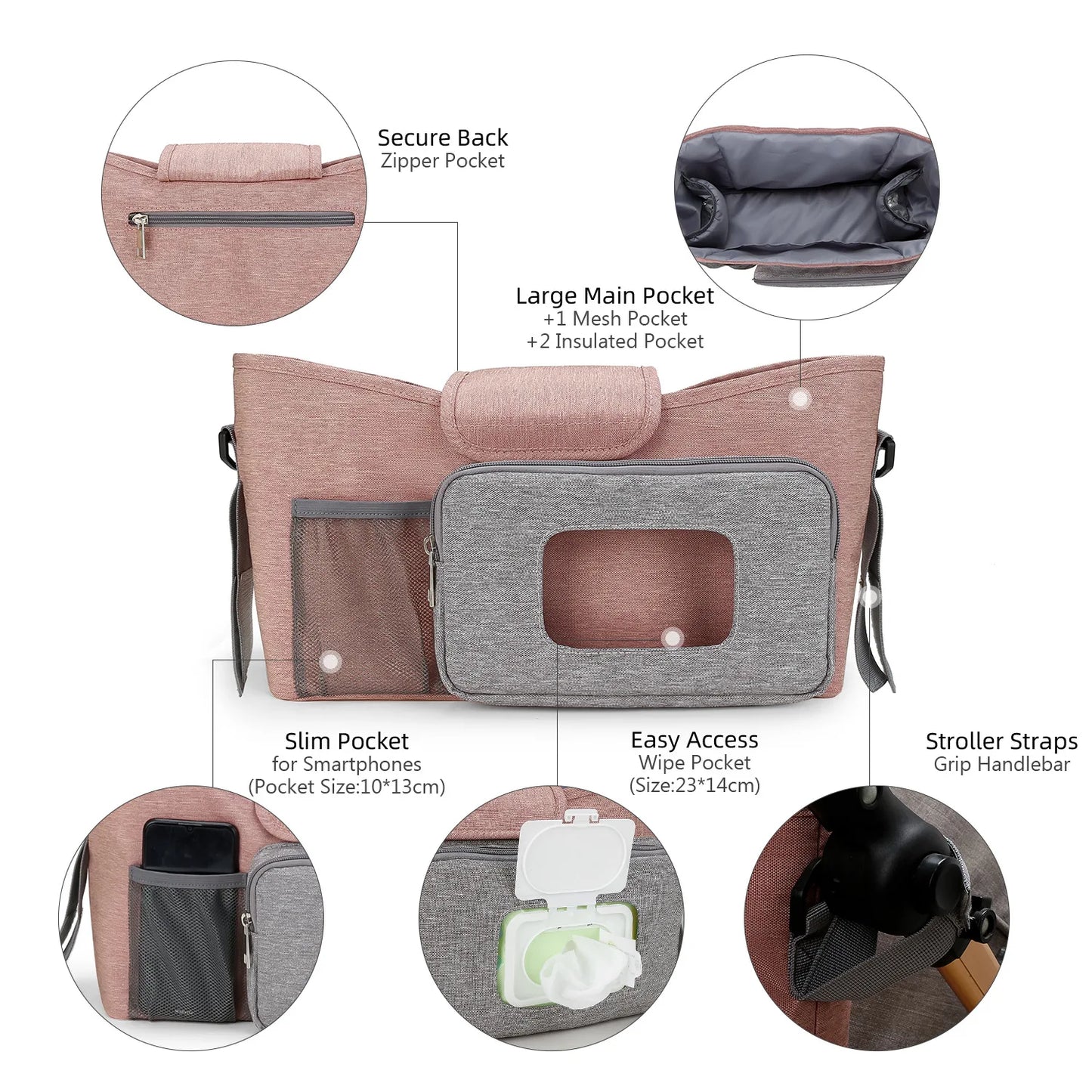 Baby Stroller Organizer Bag - Travel & Outdoor Storage for Diapers, Wipes, and Essentials