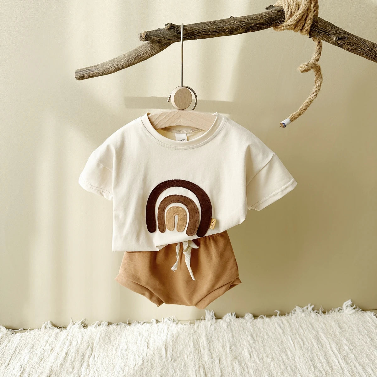 2-Piece Summer Infant Set – Rainbow T-Shirt & Beach Shorts