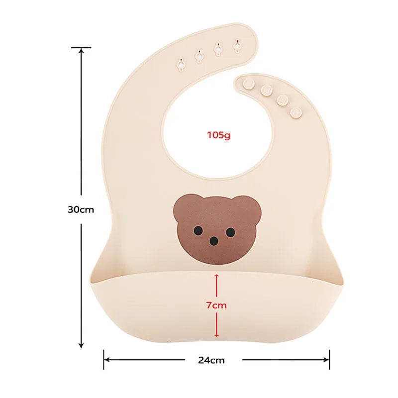 Waterproof Soft Silicone Baby Bibs - Cute Adjustable Cartoon Print