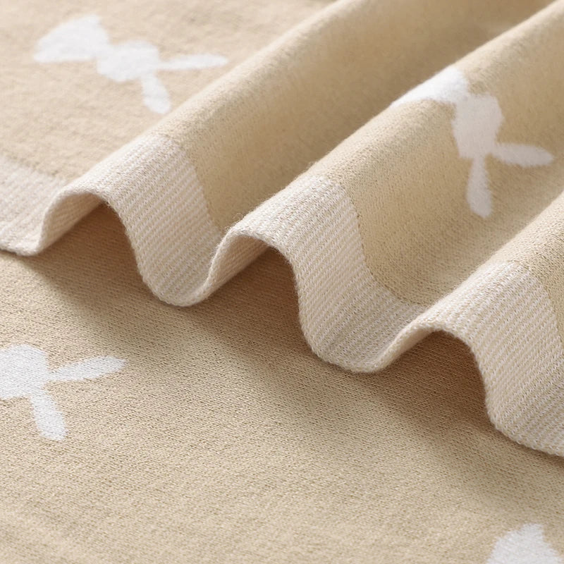 Knitted Cotton Baby Blanket with Rabbit Design