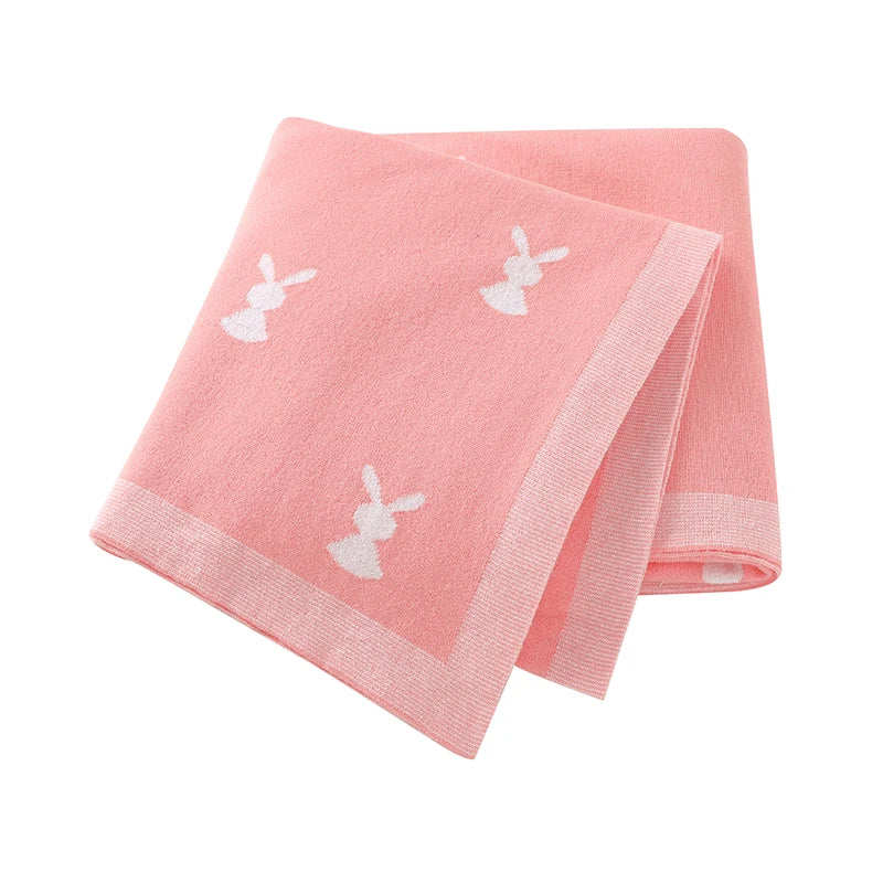 Knitted Cotton Baby Blanket with Rabbit Design