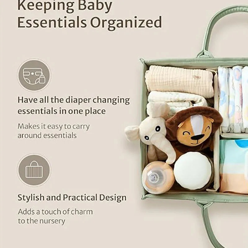 "Portable Baby Diaper Organizer Bag – Large Capacity & Foldable Storage Caddy for Baby Essentials"