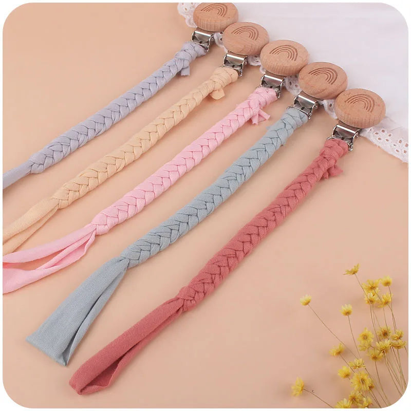 Pacifier Clip Chain Holder - Wooden Beech Clips for Baby Teether Toys & Rattles