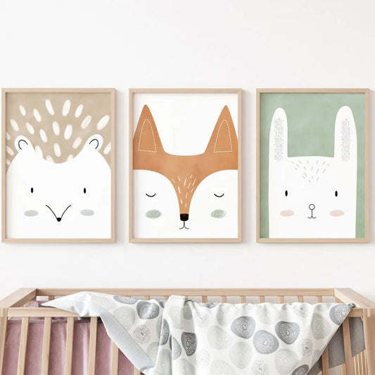 Woodland Animal Nursery Wall Art - Deer, Fox, Rabbit, Hedgehog