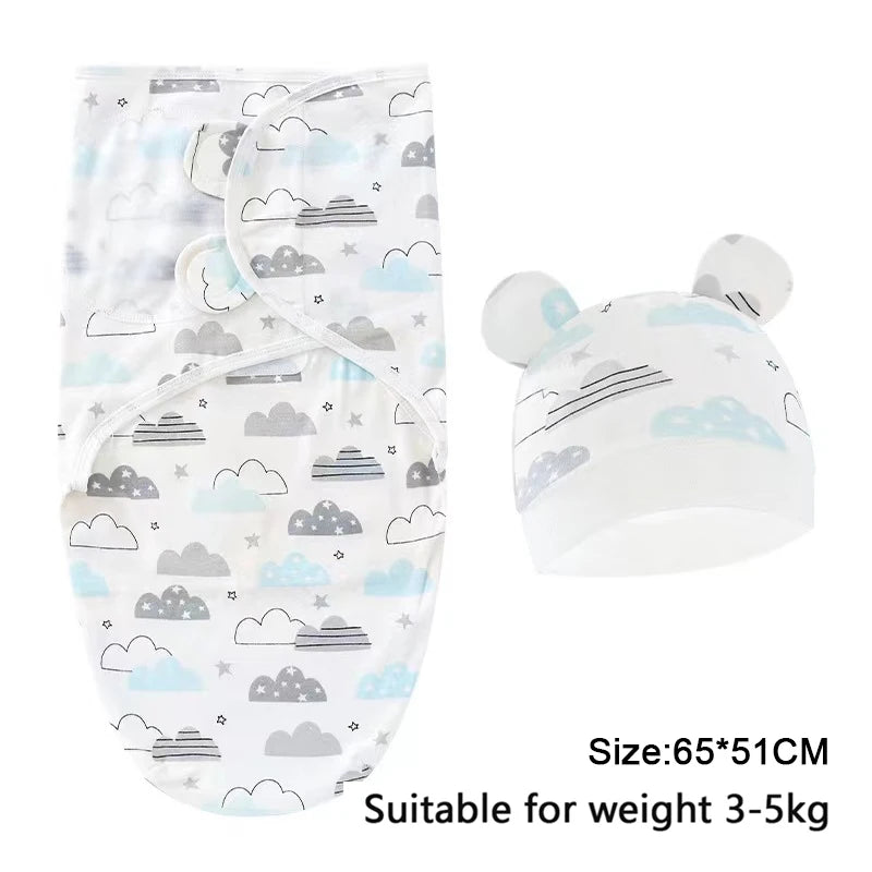 Adjustable Cotton Baby Swaddle Blanket with Cartoon Prints