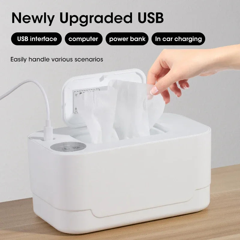 Baby Wipe Warmer with LED Display - USB Charged Portable Towel Dispenser