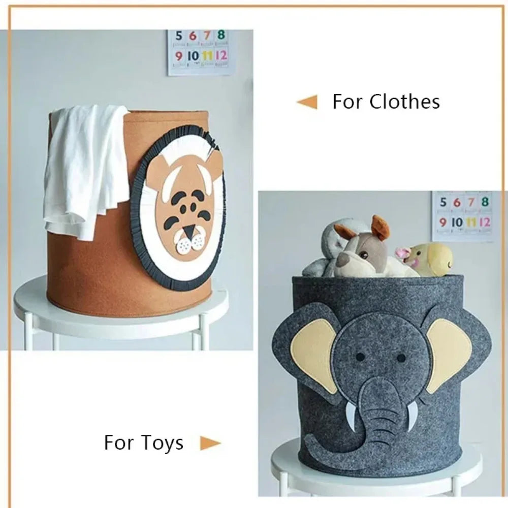 Foldable Cartoon Storage Basket - Cute Elephant & Lion Design for Toys and Clothes