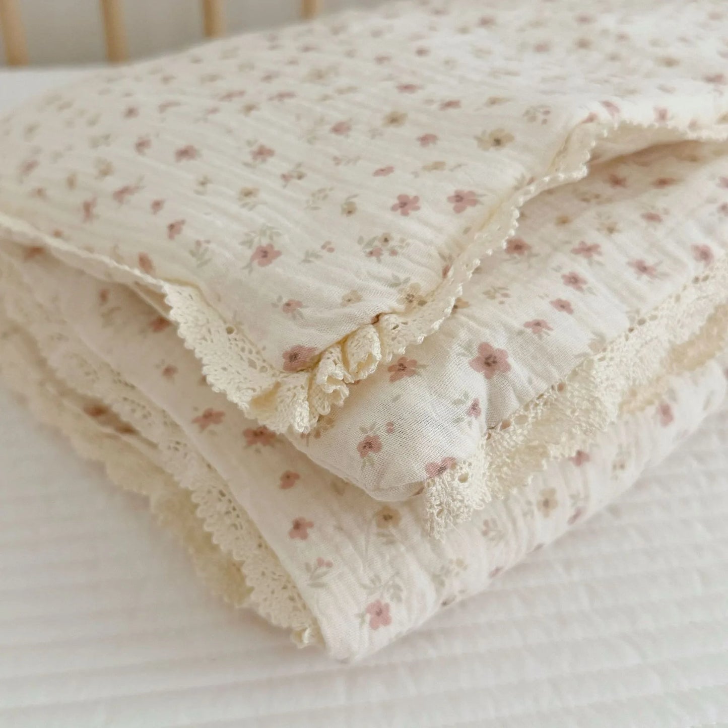 Camellia Rose Muslin Baby Blanket Quilt