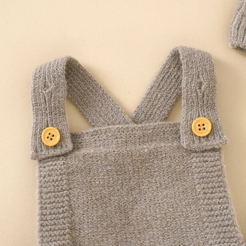 Knitted Baby Romper & Hat Set | Fashion Sleeveless Jumpsuit Outfit for Newborns