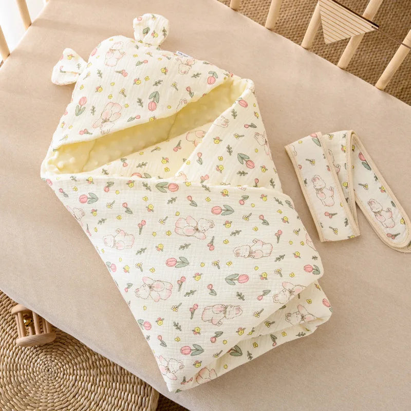 Newborn Baby Wrap Maternity Ward Newborn Baby Wrapped Quilt Autumn and Winter Models Clip Cotton with Cap Swaddling Towel