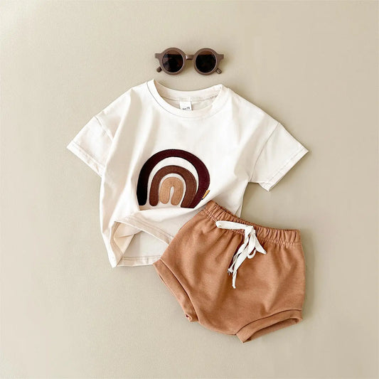 2-Piece Summer Infant Set – Rainbow T-Shirt & Beach Shorts