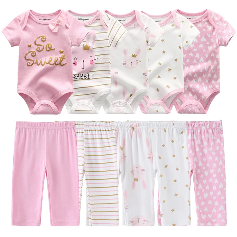 6/9/10-Piece Baby Clothes Set – Cotton Bodysuits & Pants for Boys and Girls