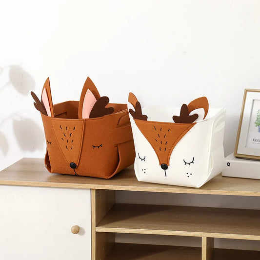 Foldable Animal-Themed Storage Box - Deer, Rabbit, Bear Felt Organizer