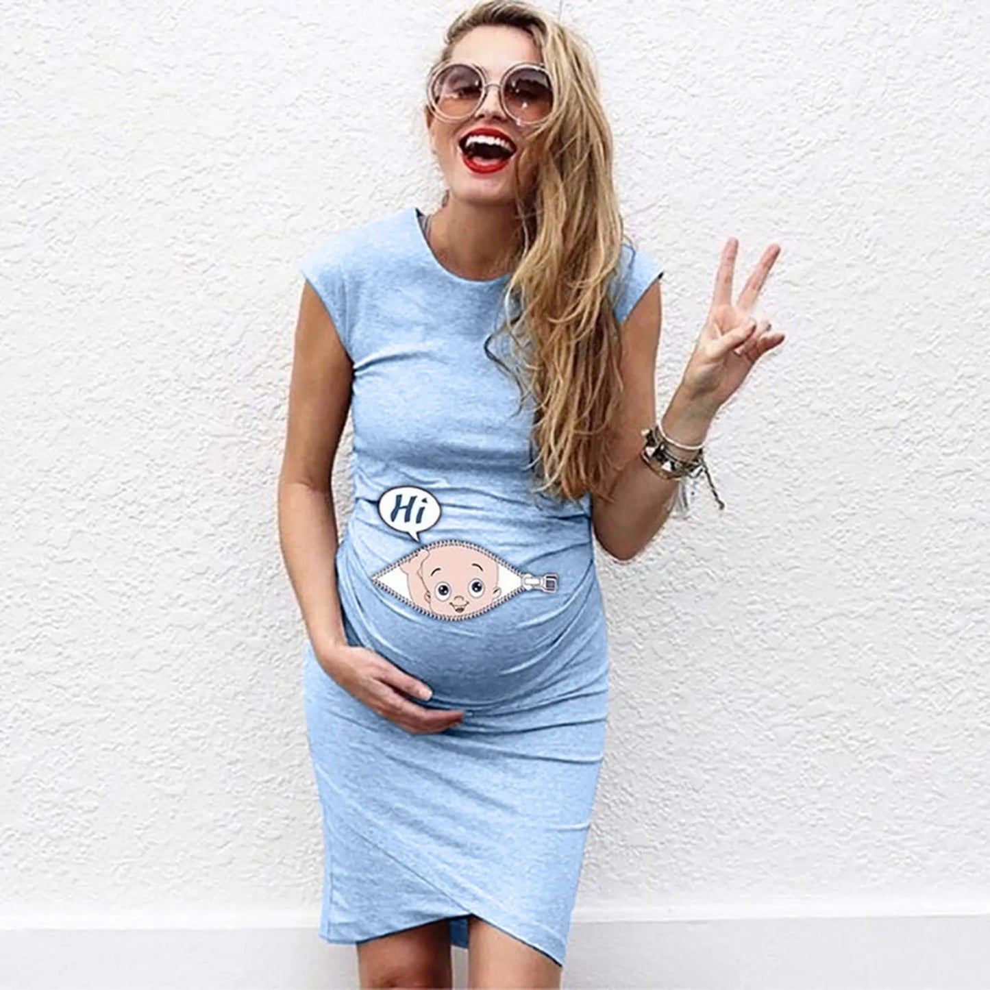 Cartoon Letter Print Sleeveless Slim Maternity Dress - Cute & Comfy Pregnancy Casual Wear