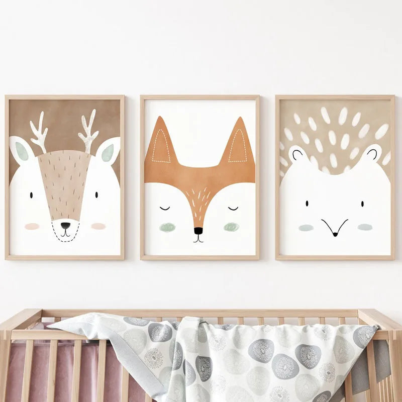 Woodland Animal Nursery Wall Art - Deer, Fox, Rabbit, Hedgehog