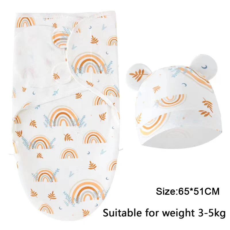 Adjustable Cotton Baby Swaddle Blanket with Cartoon Prints