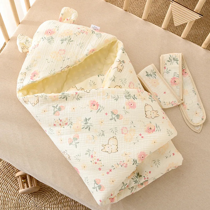 Newborn Baby Wrap Maternity Ward Newborn Baby Wrapped Quilt Autumn and Winter Models Clip Cotton with Cap Swaddling Towel