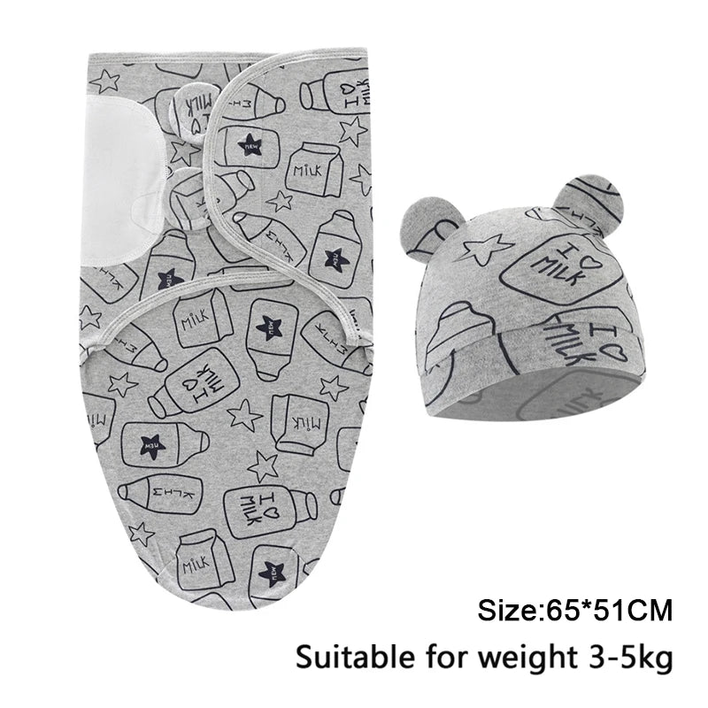 Adjustable Cotton Baby Swaddle Blanket with Cartoon Prints