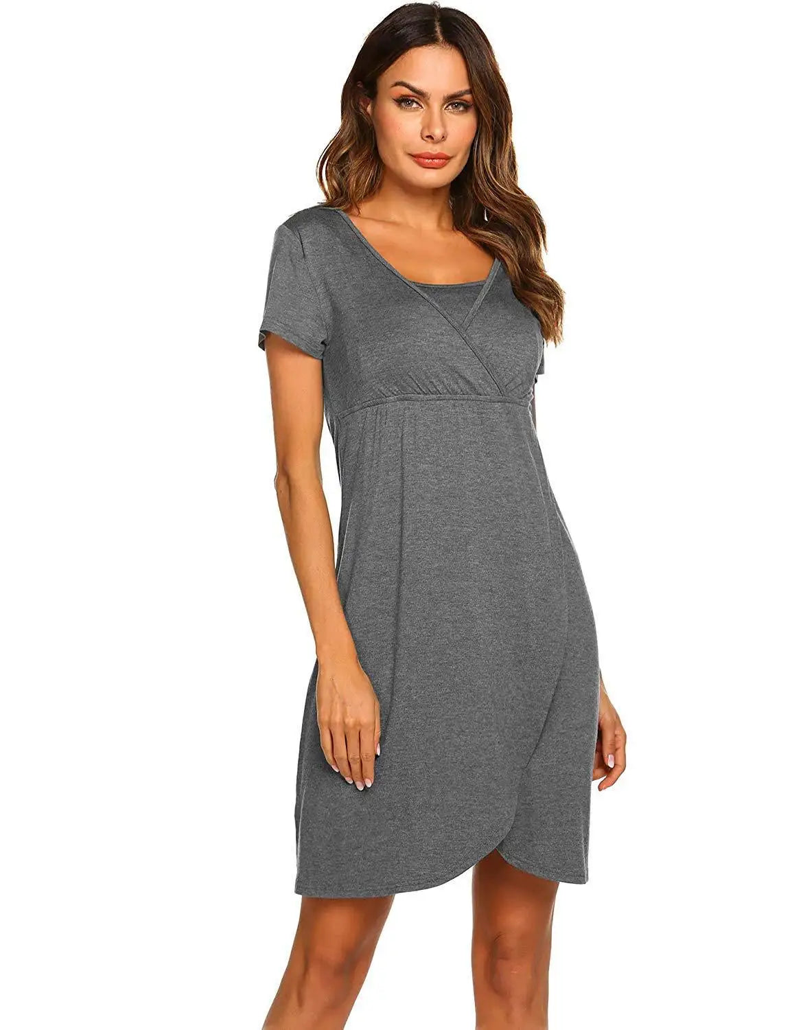 Maternity Short Sleeve Breastfeeding Dress - Comfortable Nursing Pajama for Expecting Moms