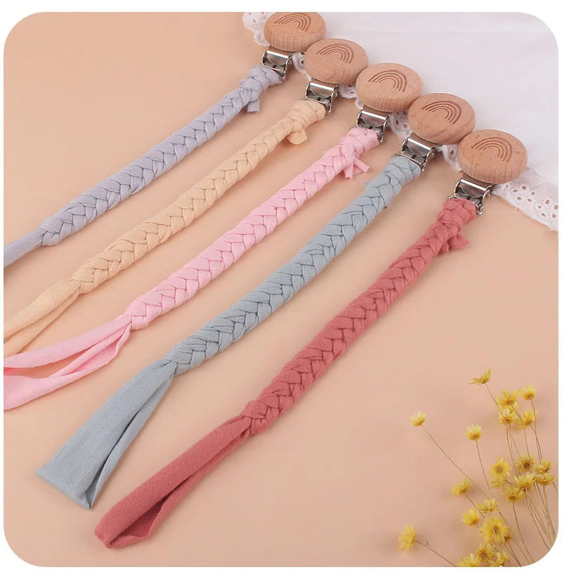 Pacifier Clip Chain Holder - Wooden Beech Clips for Baby Teether Toys & Rattles