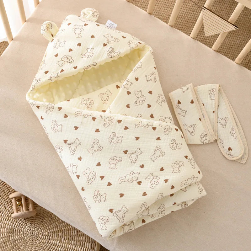 Newborn Baby Wrap Maternity Ward Newborn Baby Wrapped Quilt Autumn and Winter Models Clip Cotton with Cap Swaddling Towel