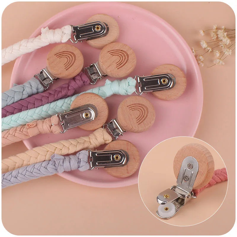 Pacifier Clip Chain Holder - Wooden Beech Clips for Baby Teether Toys & Rattles