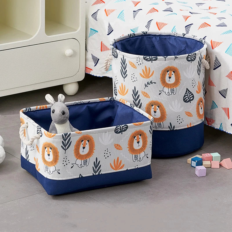 Large Cartoon Lion Canvas Laundry Basket - Foldable Storage Bin for Toys and Clothes