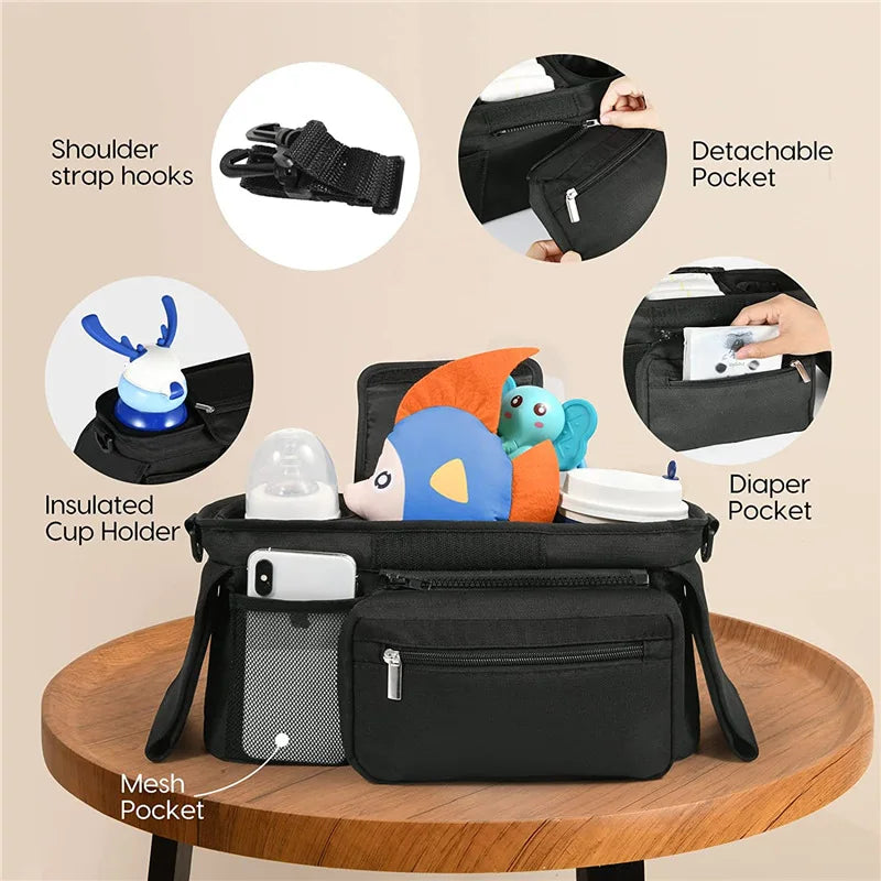 Baby Stroller Storage Bag - Large Capacity Organizer for Pram Diaper Bags & Accessories