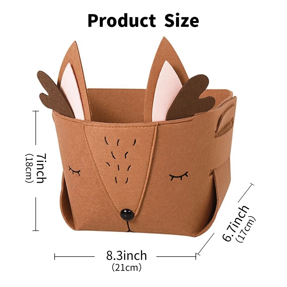 Foldable Animal-Themed Storage Box - Deer, Rabbit, Bear Felt Organizer