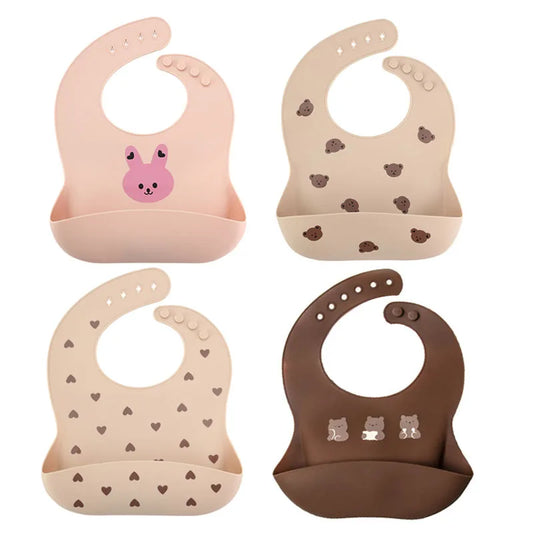 Waterproof Soft Silicone Baby Bibs - Cute Adjustable Cartoon Print