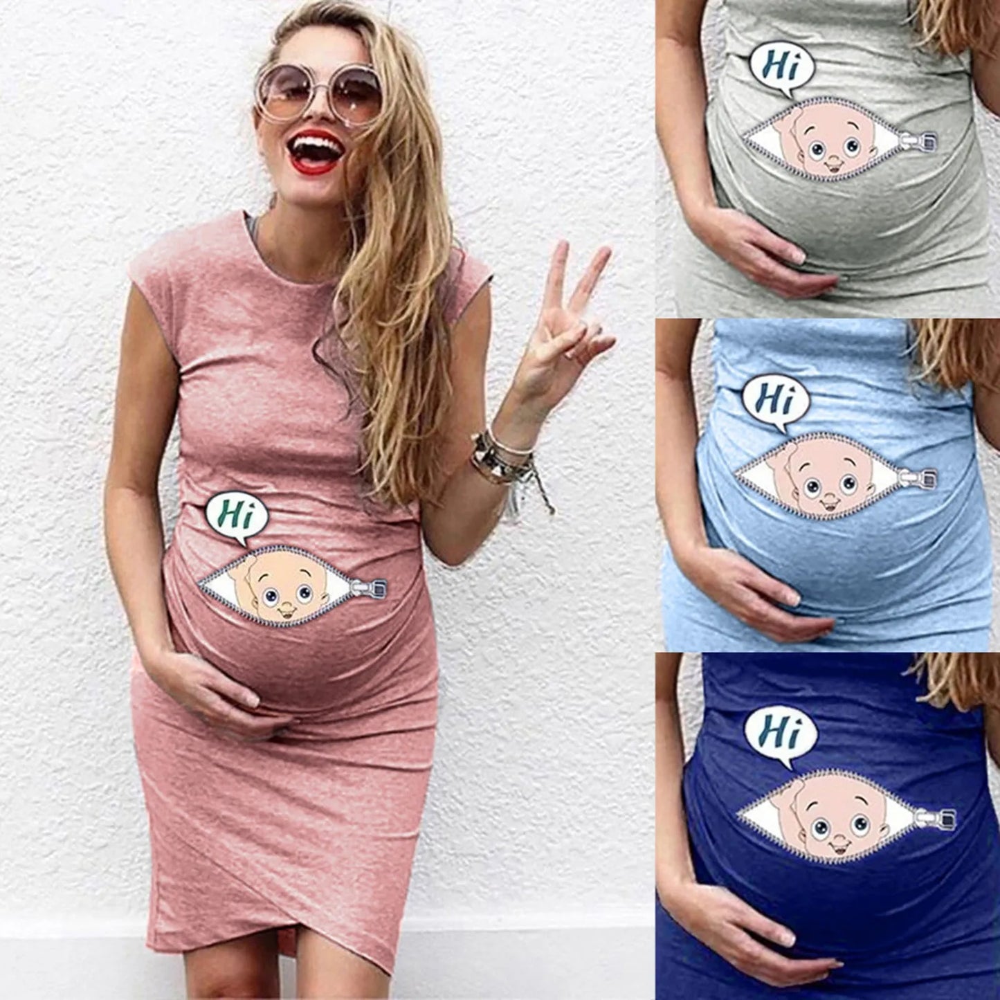 Cartoon Letter Print Sleeveless Slim Maternity Dress - Cute & Comfy Pregnancy Casual Wear