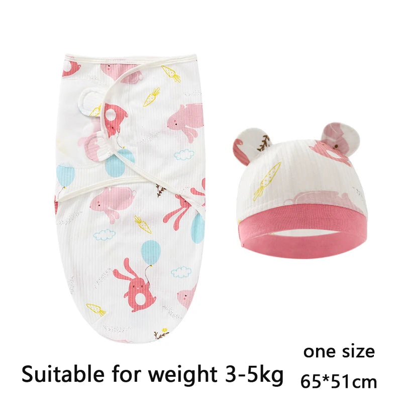 Adjustable Cotton Baby Swaddle Blanket with Cartoon Prints