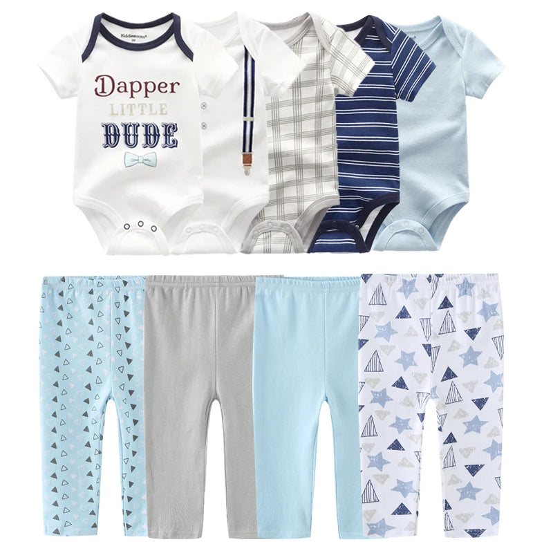 6/9/10-Piece Baby Clothes Set – Cotton Bodysuits & Pants for Boys and Girls