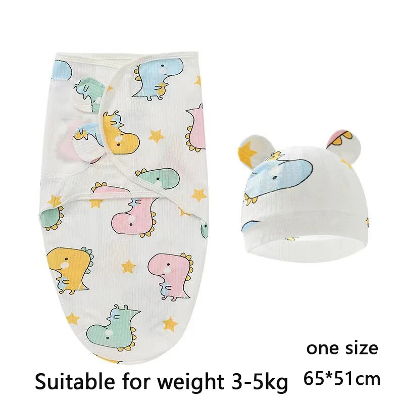 Adjustable Cotton Baby Swaddle Blanket with Cartoon Prints