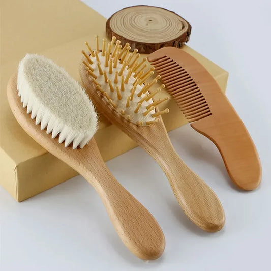 Natural Wooden Baby Hair Brush & Comb Set – Gentle Grooming Essentials for Newborns and Infants