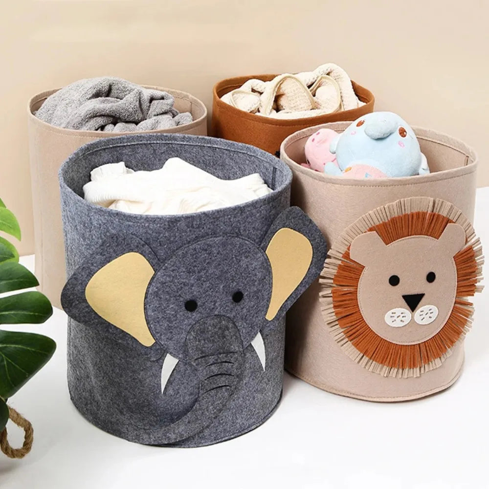 Foldable Cartoon Storage Basket - Cute Elephant & Lion Design for Toys and Clothes