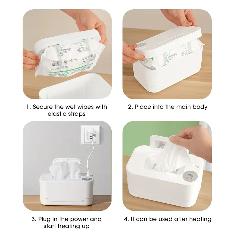 Baby Wipe Warmer with LED Display - USB Charged Portable Towel Dispenser