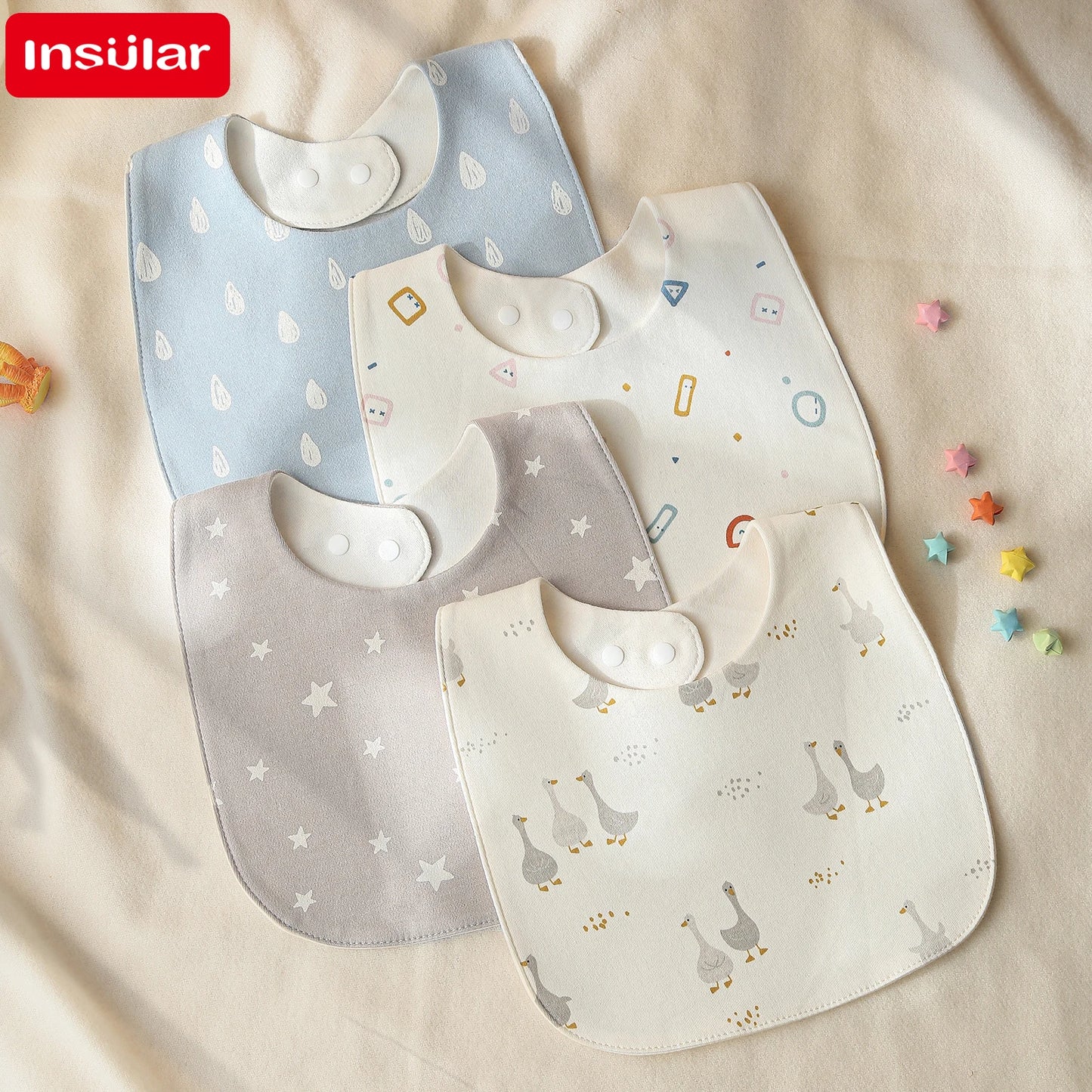 INSULAR Baby Bibs – Soft, Waterproof Cotton Bibs with Cute Prints