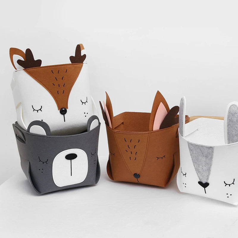 Foldable Animal-Themed Storage Box - Deer, Rabbit, Bear Felt Organizer