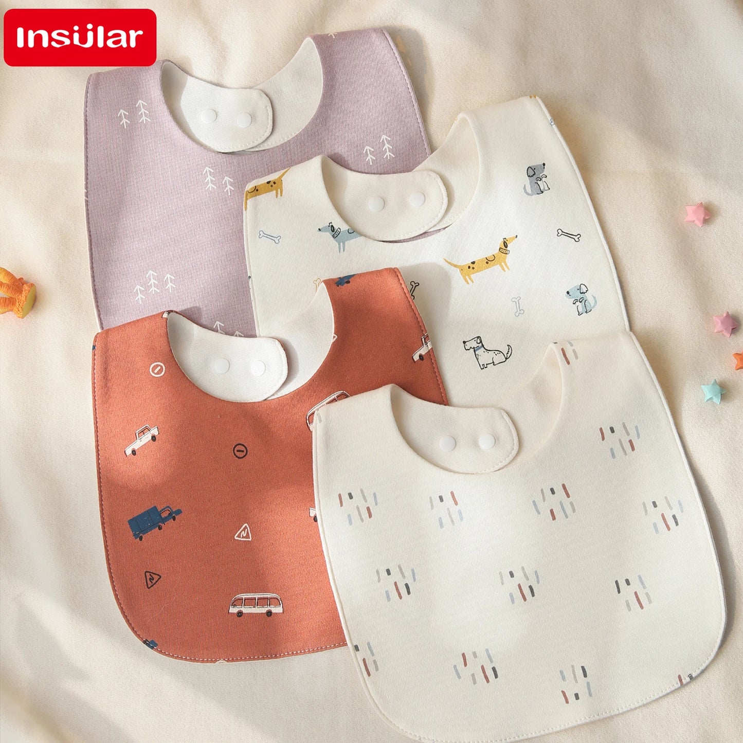 INSULAR 3-Layer Soft Cotton Baby Bibs – Adjustable U-Shape Burp Cloths for Newborns & Infants