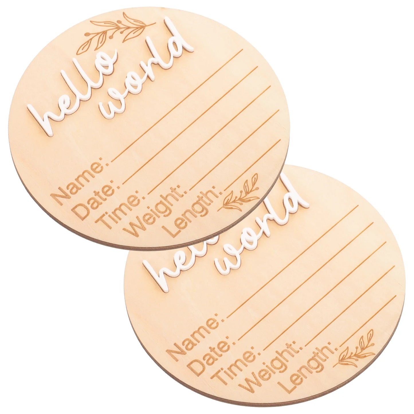 Hello World Newborn Birth Announcement Plaque – 2 Pieces