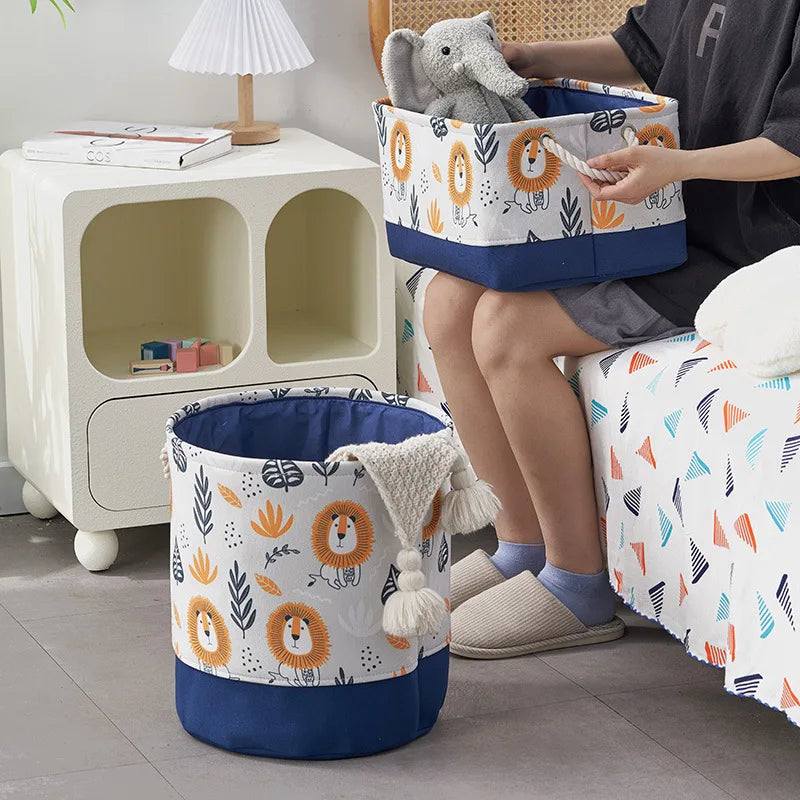 Large Cartoon Lion Canvas Laundry Basket - Foldable Storage Bin for Toys and Clothes