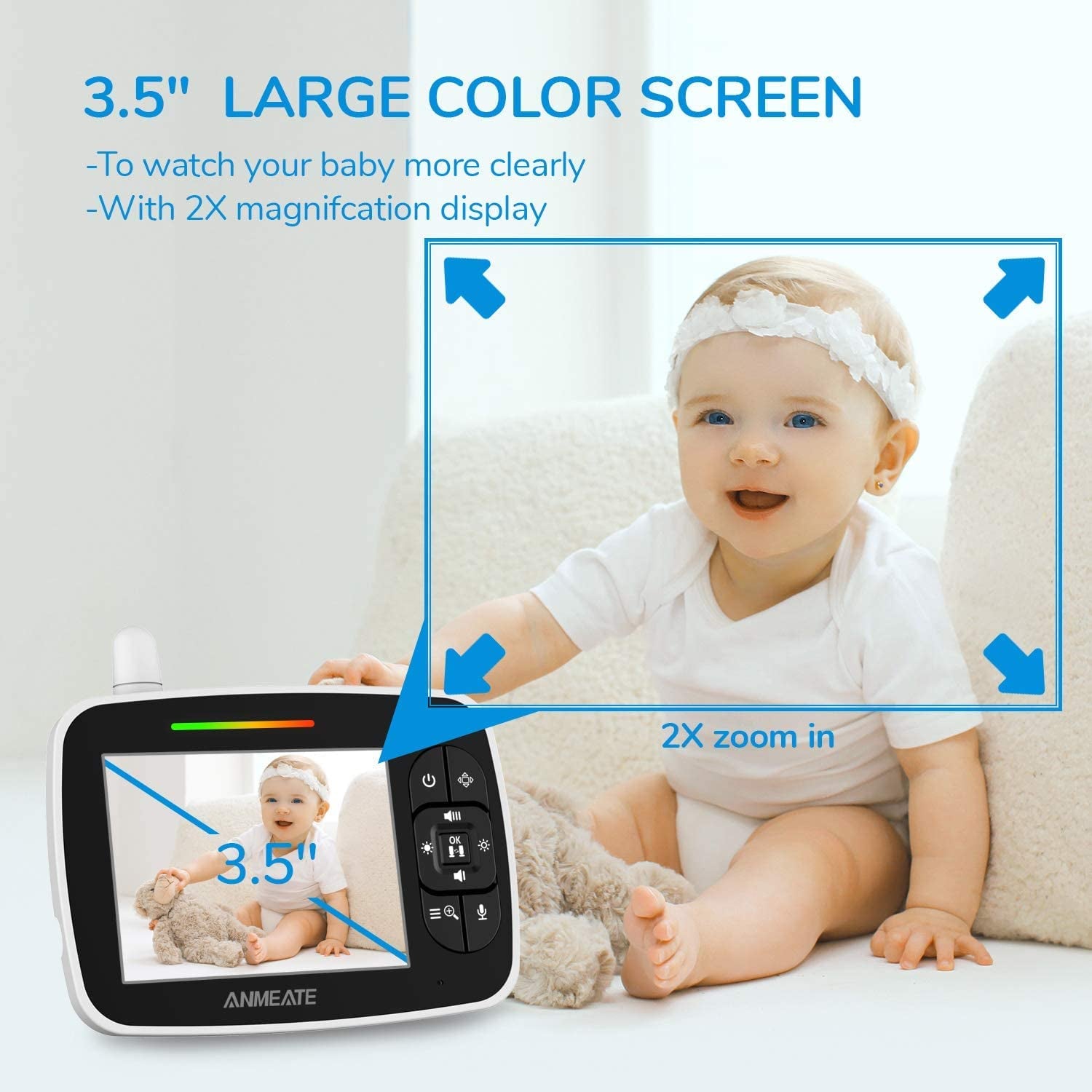 Baby Monitor with Remote Pan-Tilt-Zoom Camera,Large Display Video Baby Monitor with Camera and Audio |Infrared Night Vision |Two Way Talk | Room Temperature| Lullabies and 960Ft Range（Black）